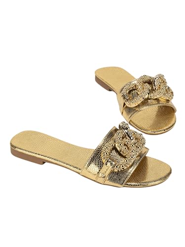Verdusa Women's Slip On Flat Sandals Metallic Flat Summer Sandals3