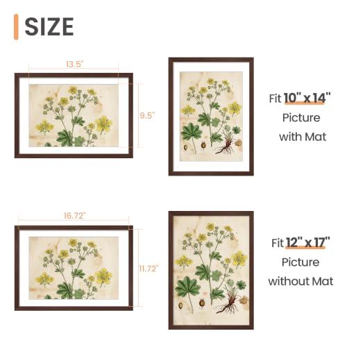 Image of upsimples 12x17 Picture Frame, Display Pictures 10x14 with Mat or 12x17 Without, Wall Hanging Photo Frame, Brown, 1 Pack