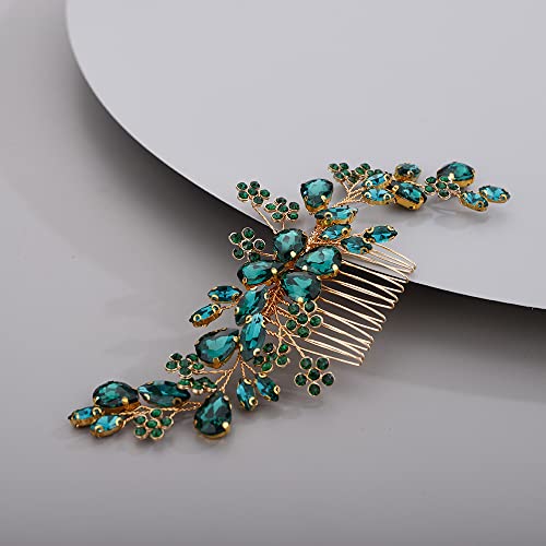 Beryuan Teardrop Flower Crystal Hair Comb For Women Cute Crystal Comb For Bride Green #TOP2