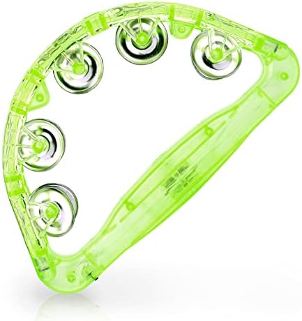 LED Tambourine - Musical Flashing Handheld Percussion Instruments for Adults - Light Up Tambourine with Batteries Included (Green)