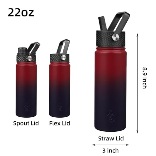 Image of BJPKPK Insulated Water Bottles with Straw Lid, 22oz Cold & Hot Thermo, Stainless Steel Metal Water Bottle with 3 Lids, Reusable Thermo, Cups, Mugs-Charming Red