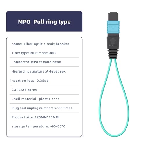 Image of 2pack MPO 24-Core OM3 Multimode Fiber Loopback, Pull Ring Design for 10Gb /40Gb Network Testing, Data Center & Telecom Maintenance