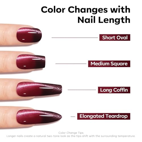 Image of modelones Red Cat Eye Gel Nail Polish Burgundy Wine Color Changing Mood Temperature Change valentine Nail Polish Gel Soak Off Nail Art New Year Party 15ML