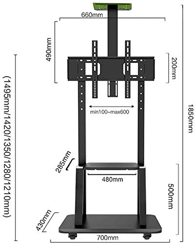 Soporte Universal Móvil para TV con Estantes, Regulable 32-65'' Negro miniatura 5
