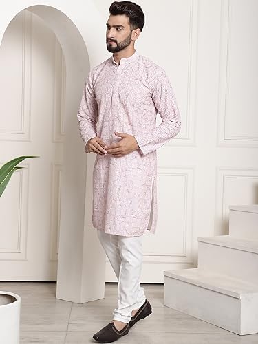Image of SOJANYA (Since 1958 Men's Floral Embroidered Thread Work Cotton Kurta with Churidar