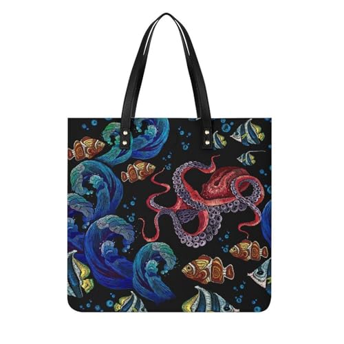 Sac à main shopper poulpe femmes sac à bandoulière grand tote bag pour voyage 39x39cm