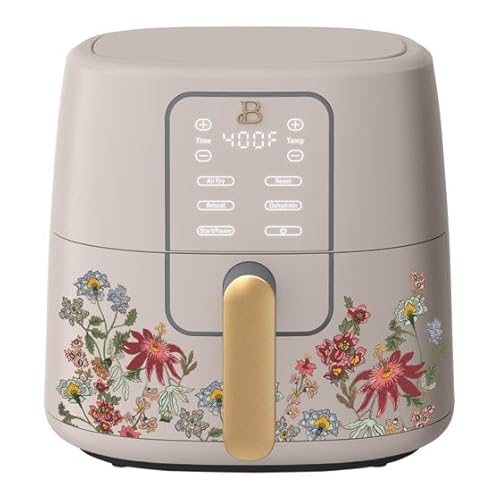 Beautiful 6 Qt Air Fryer with TurboCrisp Technology, Everrgood Ceramic Nonstick Coating, 1750W, Wildflower (Porcini Taupe) by "Drew B'arrymore