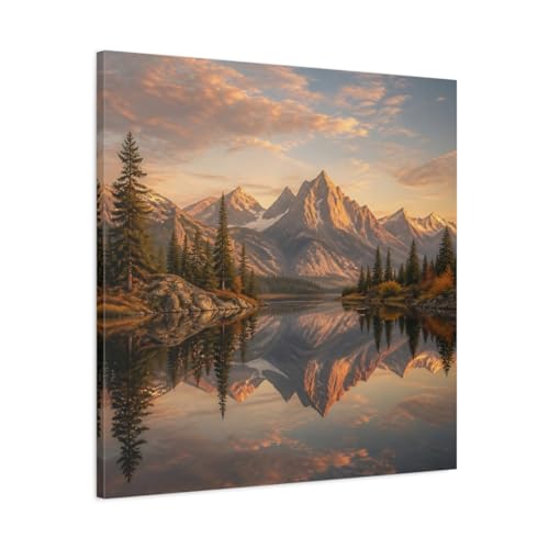 Tableau paysages de montagnes et lac doré pour transformer un mur vide de salon