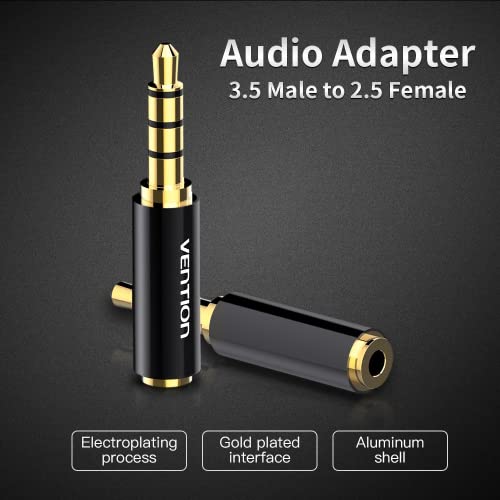 Vention Gold Plated 2.5Mm Female Jack To 3.5Mm Male Jack Stereo Full Metal Earphone Audio Headphone Adapter Connector Converter Support Mic Function (2 Pack) #TOP1