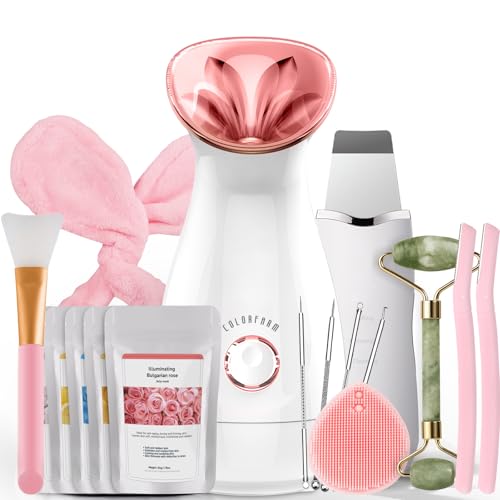 Colorfarm Facial Steamer Nano Ionic: Face Steamer Home Spa Kit Deep Cleaning Unclogs Pores Sinuses Inhaler with 8 Skin Care Tools - Humidifier Hot Mist Self Care Gifts for Women