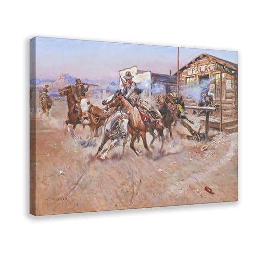 Impression sur toile Smoke of A.45 par Charles Marion Russell pour décor de bureau 30x45 cm