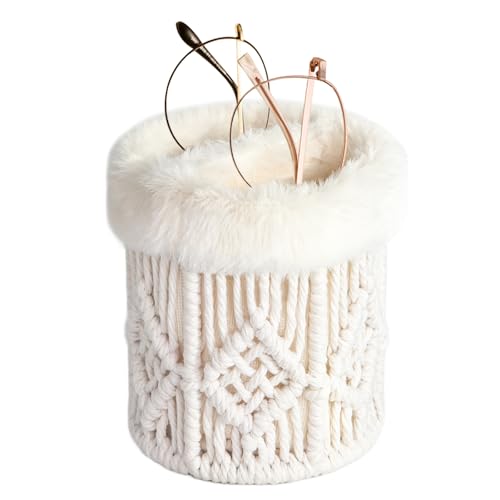 OPULANE Double Plush Lined Glasses Holder Anti-scratch Eye-glass Storage Organizer Case Reading Eyeglass Holder Stand for Nightstand Office Desk Table Beige
