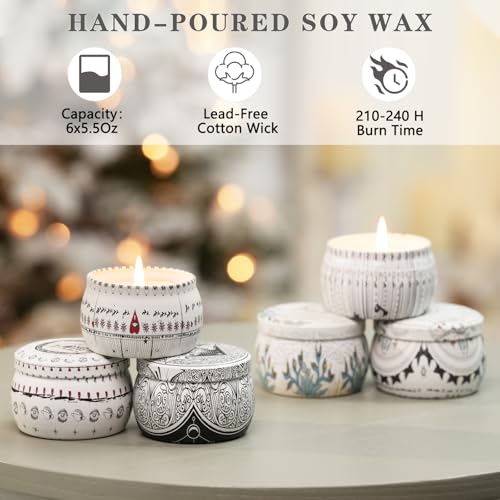 Mystical Scented Candle Gift Set, 6 Large 5.5 oz Celestial Metal Jars with Zodiac Designs, Long-Lasting Aromatherapy Scents, Holiday & Valentine's Day Gift Set for Women