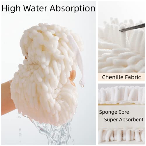 Hand Towel Set-2 Pack Enlarge Chenille Fuzzy Ball Hand Towels, With 2 Hand Towel Hooks, Quick Dry High Absorbent Soft Multifunctional Towels For Bathroom And Kitchen (White+Grey) #TOP2