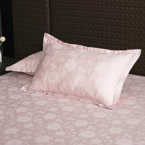 Image of Story@Home Supersoft Long Staple Premium Cotton Compact Yarn King Size Floral Printed Flat Double Bedsheet wih 2 Pillow Cover I 500 TC, 108x108 Inch - Powder Grey