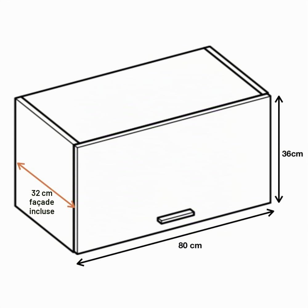 Cuisineandcie - MEUBLE HAUT DE CUISINE BELLISSI Blanc Brillant, Porte Relevable L 80cm + étagère - Meuble Cuisine Rangement, Armoire Cuisine