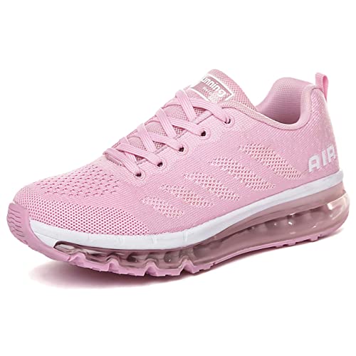 Chaussures de Sport Hommes Femmes Course Basket Respirabilité Sneaker Léger Antidérapant Imperméable Fitness Marche Jogging 833-Pinkwhite-36 Cover