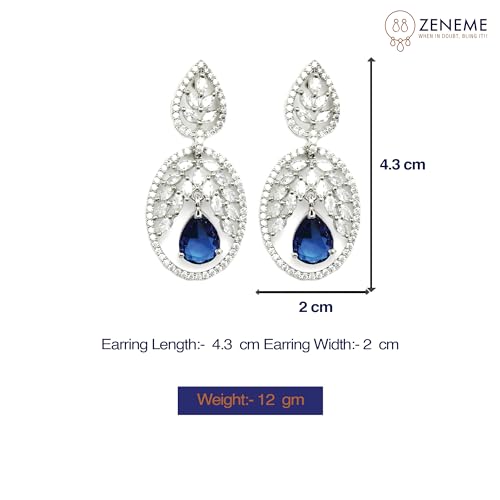 Rhodium-Plated American Diamond Drop Earrings