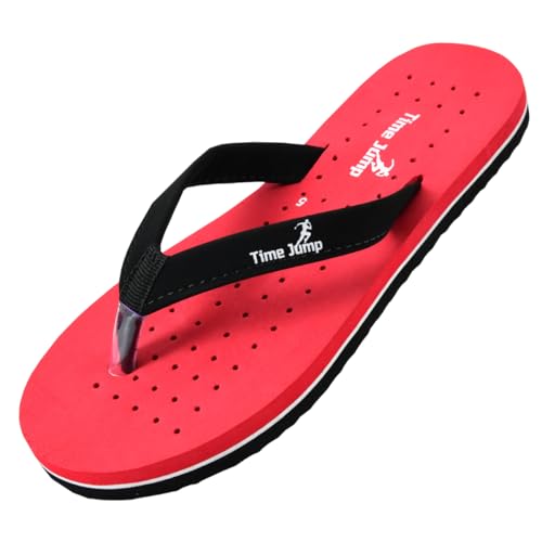 Image of Perforated Flip Flops, Burgundy with Black Straps, Casual Beach Sandals