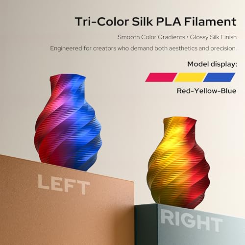 Image of 2026 NEW PLA Filament, Toughness Upgraded Silk PLA Dimensional Accuracy + /-0.02mm, 1.75mm PLA Filament 3D Printer Filament for Most FDM 3D Printers,1KG Spool(2.2lbs),Red /Yellow /Blue
