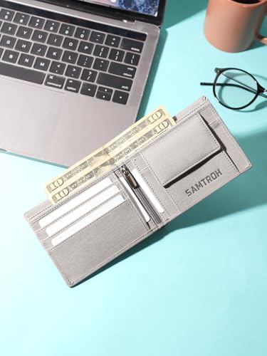 Image of SAMTROH Vegan Leather Wallet for Men | Vintage Printed | Premium Vegan Leather Craftsmanship | 3 Card Slots I 2 Cash Compartments & Secret Slots | 1 Coin Pocket. (Eagle, Grey)