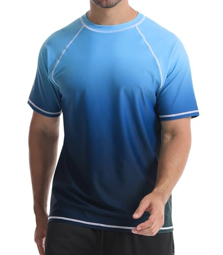 Danfiki Camiseta de Hombre Camisa de Natación de Manga Corta Protección Solar UPF 50+ Rushguard de Secado Rápido Transpirable Surf Verano