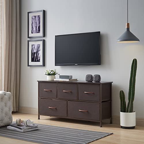 Somdot Dresser For Bedroom With 5 Drawers, Wide Storage Chest Of Drawers With Removable Fabric Bins For Closet Bedside Nursery Living Room Laundry Entryway Hallway, Coffee Brown/Dark Walnut #TOP3