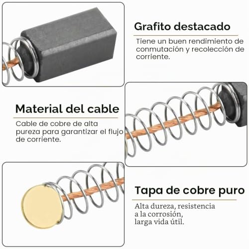 Miniatura 3 de Klyngtsk 20 Pcs Escobillas De Carbón Pulida De Resorte Para Reparar Motor Eléctrico, Amoladora Angular, Motos 5x5x11mm, Universal