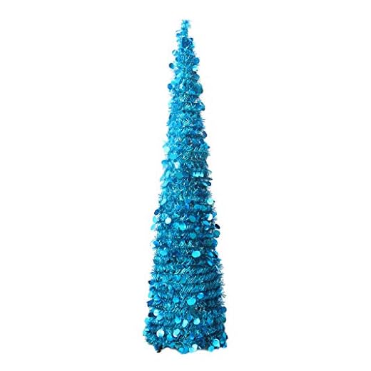 unionm Christmas Tree with Shiny Sequins - Foldable Artificial Christmas Tinsel Tree Collapsible Pencil Xmas Tree with Plastic Stand for Home Party Wedding Holiday Decorations(BU