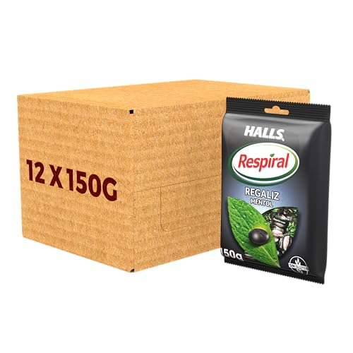 Halls Respiral Caramelos Refrescantes Sabor Regaliz y Mentol, Sin Gluten, Pack de 12 Ud de 150 g