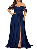 VOUIAO Women Formal Plus Size Wedding Guest Bridesmaid Dress HiddenBlue2XL