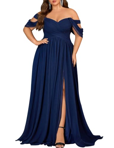 VOUIAO Women Formal Plus Size Wedding Guest Bridesmaid Dress HiddenBlue2XL