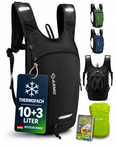 SASMO® Fahrradrucksack 10+3l mit Thermofach & Helmnetz | MTB Rucksack | Fahrrad Rucksack - inkl. Regenschutz | Trinkrucksack Fahrrad für Herren & Damen