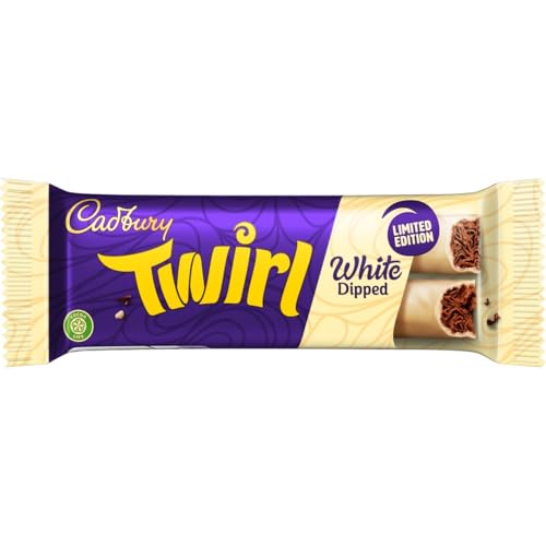 Cadbury Limited Edition White Chocolate Dipped Twirl Bars, Irresistible & Smooth, Twin Bars, 43 g