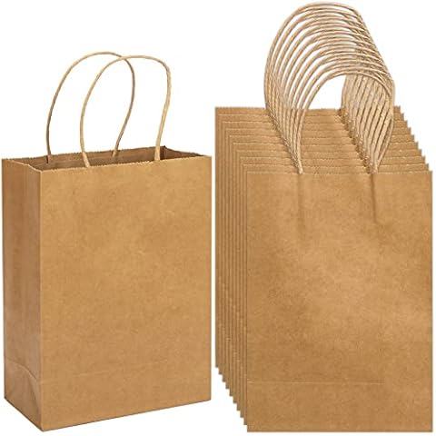 100 Pack 5.9x3.15x8.26 inch Small Brown Gift Bags, Kraft Bags with Handles Bulk for Birthday Party Favors,Gift Paper Bags,Retail Shopping Business Goody Craft Gift Bags Cover