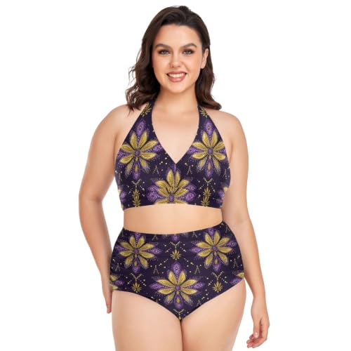 Maillot de bain 2 pièces haut de gamme aspect faux paillettes or jaune avec culotte taille haute