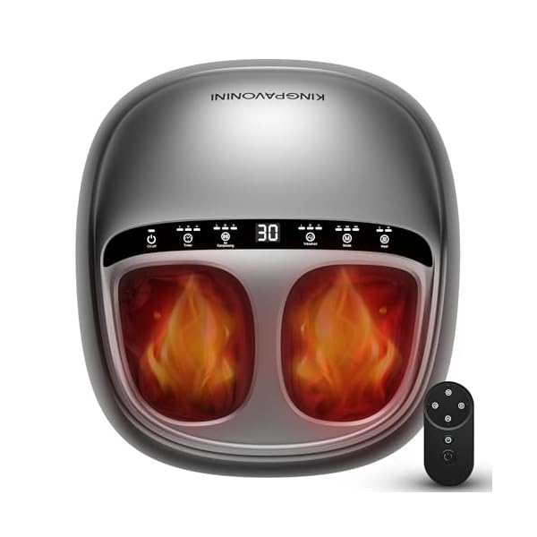 KingPavonini Shiatsu Foot Massager Machine with Heat, 3-Section Massage for Full Feet Deep Kneading & Vibration, Foot Massager for Plantar Fasciitis, UP to Size 13, Gifts for Mom Dad