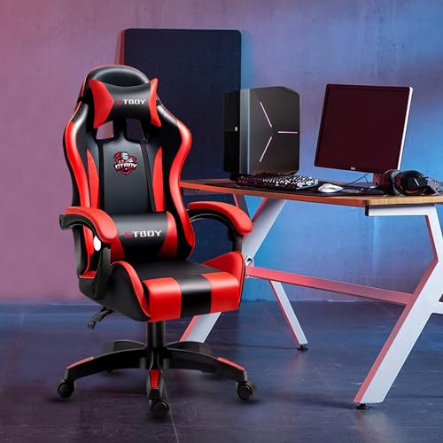 GTBoy ゲーミングチェア gaming chair PCゲーミングチェア ゲーム用チェア デスク pcチェア 椅子 テレワーク 140°リクライニング ゲームチェア ハイバック イス テレワーク【安心の非再生ウレタン採用】 (レッド, オットマンなし) [2]