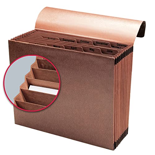 Smead Tuff Expanding File, 12 Pockets, Monthly (Jan.-Dec.), Flap And Cord Closure, Letter Size, Redrope (70388) #TOP3