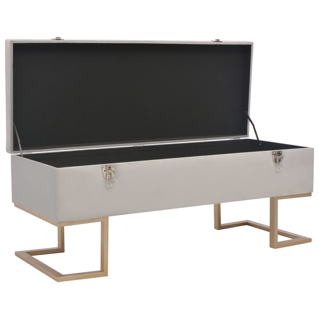 Coffre moderne en velours gris de 105cm idéal pour sublimer un couloir