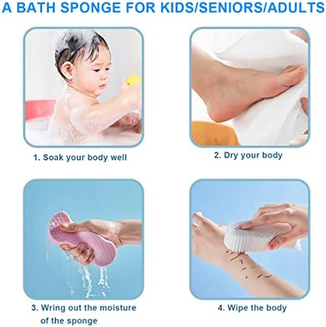 4 Multipack Ultra Soft Exfoliating Bath Sponge, Body Dead Skin Removal Bathing Sponge Reusable With Lanyard, Sponge Body Brush for Adult Children Elderly Shower