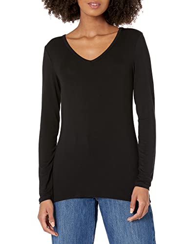 Daily Ritual Women's Jersey Long-Sleeve V-Neck T-Shirt, Pack Of 2, Black, Large #TOP1