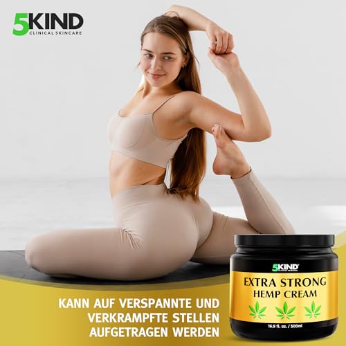 5kind Extra Starke Hanfcreme 500ml - Hochkonzentriertes Hanföl und Arnika-Creme - zur Massage von Gelenken & Muskeln, unterem Rücken, Knien, Nacken & Schultern - Reich an natürlichen Extrakten