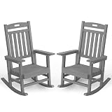 YEFU Outdoor Rocking Chairs Set of 2, HIPS Rocking Chair, Grey