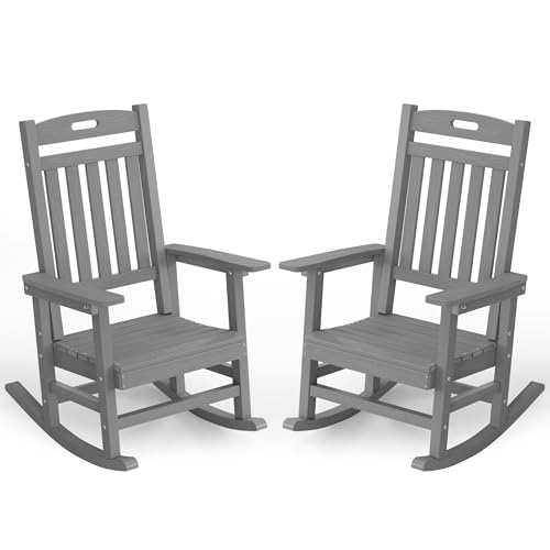 YEFU Outdoor Rocking Chairs Set of 2, HIPS Rocking Chair, Grey