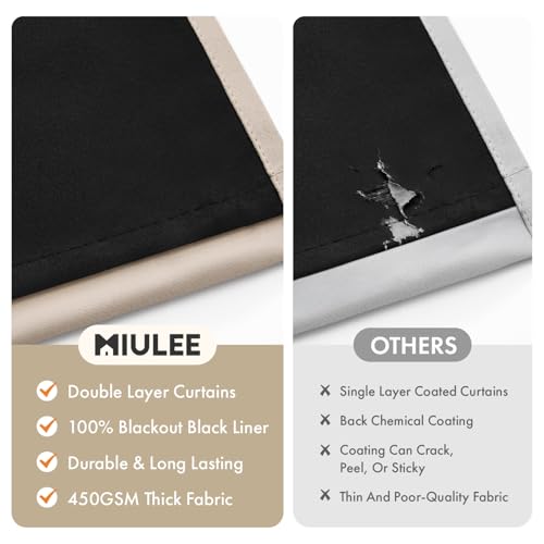 Image of MIULEE Taupe 100% Blackout Curtains for Bedroom 40x45 Inch Length 2 Panels | 2 Thick Layers Thermal Insulated Short Curtains with Black Liner, Noise Reducing Grommet, Drapes for Living Room
