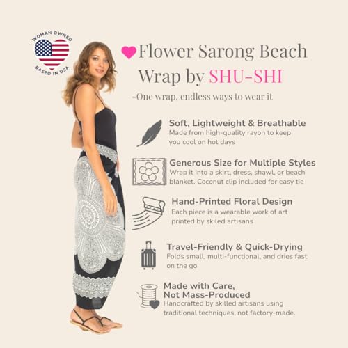 Image of SHU-SHI Womens Beach Swimsuit Cover Up Flower Sarong Wrap with Coconut Clip