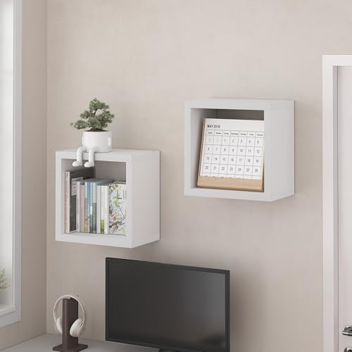 Furinno Cubicle Floating Shelves for Wall, Cube Wall Shelf, Extra Thick Wall Mounted Book Shelf, Single, 16" x 16" x 9.8", for Bathroom, Bedroom, Living Room, White - image 4