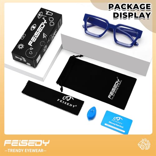 Image of FEISEDY Retro Blue Light Blocking Glasses for Women Men 90s Classic Rectangle Frame Thick Chic Computer Eyeglasses B2383R