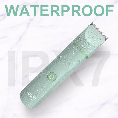 Image of OLOV Electric Body Hair Trimmer - Groin Trimmer for Men - Bikini Trimmer Women - Wet /Dry Shaver Groomer, Replaceable Ceramic Blade Heads, USB Recharge Dock, Waterproof Hygiene Razor, Green